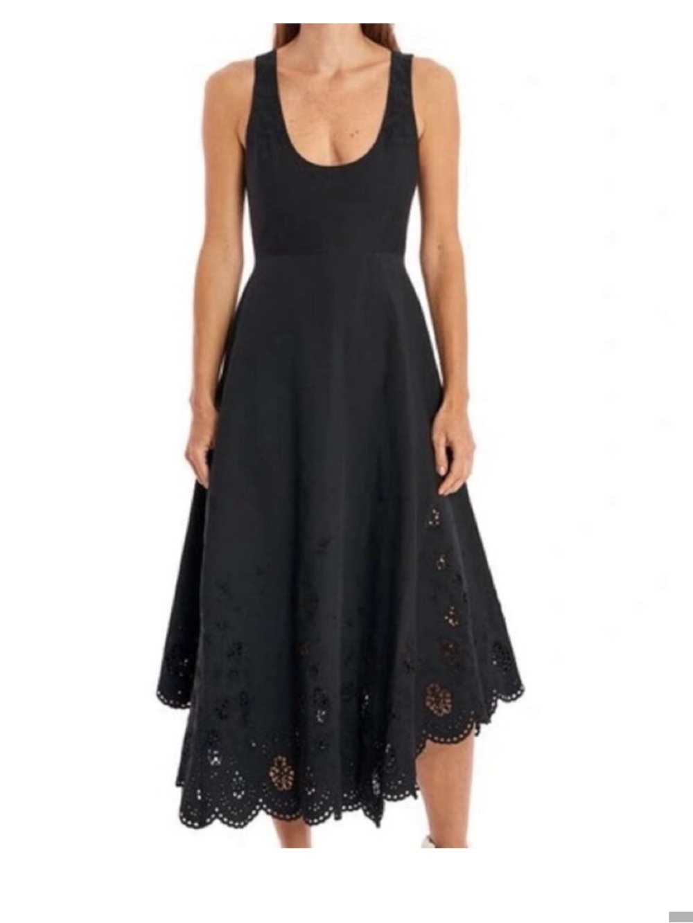La Ligne Black Harper Eyelet Hem Poplin Cotton Dress